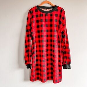 Red & Black Plaid Long Sleeve Crew Neck Shirt Shift Dress Extra Large